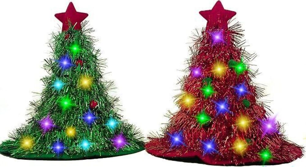 6290 2 Pack LED Christmas Hats Set Multi-piece Set with 30 LED Color Lights